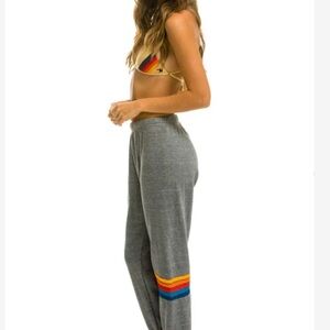 Aviator Nation Gray Joggers with Rainbow Stripes